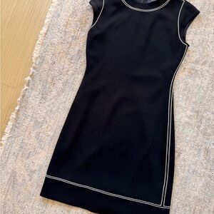 Theory Black Midi Dress with White Contrast Piping